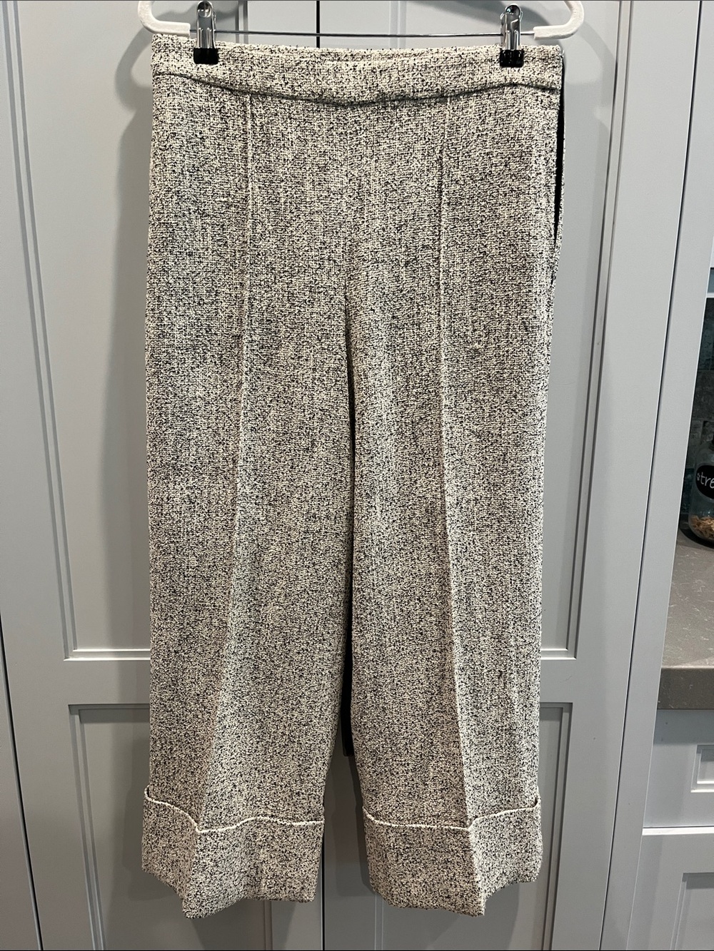 Club Monaco Black & White Wide-Leg Tweed Knit Pants